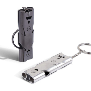 Sports Emergency Survival Whistle Double Tubes <b>Safety</b> Stainless Steel Whistles W/ <b>Keychain</b> for Outdoor Boating Camping Hunting - Product Image 4