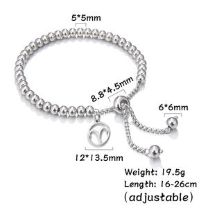 Myshape Zodiac Pendent Beads Chain Pulseras para Mujeres Niñas Pulsera <span class=keywords><strong>de</strong></span> acero inoxidable Aries Piscis Gemini Aquarius Taurus - Product Image 6
