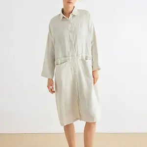 Novedad de 2023, Vestido corto informal de manga larga para mujer de verano personalizado, vestido de gasa de algodón de Color sólido