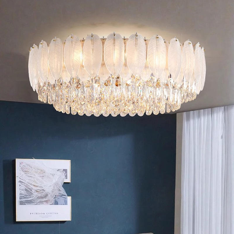High Quality Luxury Transparent Feather Crystal Ceiling Lamp Chandelier Design Ceiling Light for Villa Restaurant Living Room
