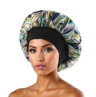 Bonnet de nuit plat multicolore en satin réglable et pliable imprimé pour femme, bonnet de douche