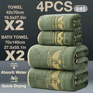 Juego de 4 <span class=keywords><strong>Toallas</strong></span> de <span class=keywords><strong>Baño</strong></span> de Felpa Coral, Absorbentes y Suaves, con Bordado de Alas en Hilo Dorado, de Alta Gama para Uso en Hoteles y Hogares - Product Image 4