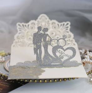 Cartes d'invitation de mariage découpées au laser, cartes de vœux 3D faites à la main avec enveloppes, cartes de mariage, invitation de luxe - Product Image 2