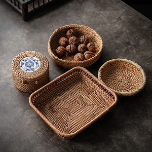 Handmade Rattan Storage <b>Baskets</b> Rectangle Eco Friendly Tea Ceremony Accessories Fruit Plate Snack <b>Tray</b> Dehua Origin - Product Image 1