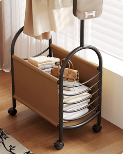 Porte-vêtements de chambre à coucher de style français sur pied, roulettes mobiles, rangement pour vêtements de nuit, panier à linge intégré, porte-manteau - Product Image 5
