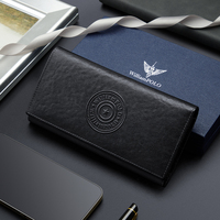 Dompet Pria Kulit Sapi Asli Panjang Warna Hitam, Kulit Nabati, Perlindungan RFID, Modis, Resleting, Tempat Kartu