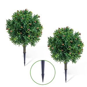 Faux Arbustes Buissons Topiaire Boule De Buis Artificielle Arbres À Fleurs De Cèdre Avec Piquet De Sol Pour La Maison De Jardin - Product Image 4