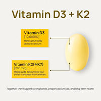 Honglan Vitamine D3 & K2 Huile de Coco Gélules Molles 60 Capsules Molles Formule 2-en-1 10000 UI D3 200 mcg K2 (MK7) Déconseillé aux femmes enceintes