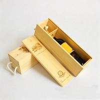 Boîte à vin en bois poli pour bouteille unique avec poignée en corde, écologique et légère, idéale pour offrir en cadeau de Noël