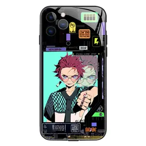 Jmax Novo LED Light Up Inteligente Luminoso Meninas De Vidro Temperado Anime Phone Case Para iPhone 11 12 13 14 15 Por Max Plus Ultra