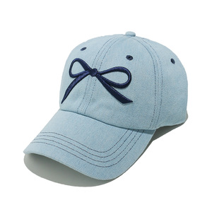 Mode en extérieur, logo personnalisé, 6 panneaux en coton, broderie 3D d'un nœud en denim, style coréen, chapeau de sport, toque, casquette de baseball - Product Image 4