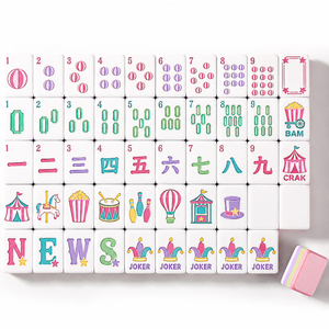 Juego de Mahjong Americano Vintage FunHaus Circus, 160 Piezas, Fichas Acrílicas de 4 Capas con Reverso Rosa, Pintadas a Mano, Marca Privada OEM - Product Image 3