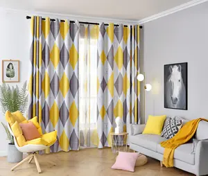 Modern İskandinav sadelik sarı geometrik baskılı perde oturma odası yatak odası ev dekorasyon Polyester pencere perdeleri