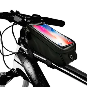 Düşük fiyat bisiklet telefon ön şasi çantası su geçirmez bisiklet telefon montaj çantası telefon kılıfı tutucu bisiklet üst tüp şasi çantası
