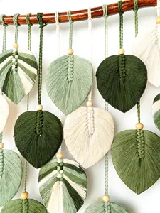 Ensemble cadeau d'affaires : Grande <span class=keywords><strong>tapisserie</strong></span> murale en macramé en coton, motif feuille de Monstera Art Déco, thème jungle, vert naturel, art de la nature morte, décoration de salon - Product Image 4