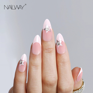 Nailway Reutilizable Forma de almendra 24 piezas Diseño de estrella Punta blanca <span class=keywords><strong>Uñas</strong></span> francesas Pegar en las <span class=keywords><strong>uñas</strong></span> <span class=keywords><strong>para</strong></span> mujeres <span class=keywords><strong>Niñas</strong></span> - Product Image 2