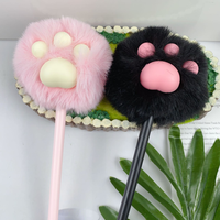 Stylo Gel YUCHUAN Y619 en Peluche avec Pompon Mignon, Pointe 0.5mm, en Plastique Noir, pour Bureau et École, Vente en Gros