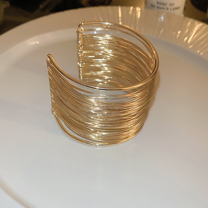 5 eco-friendly-gold multi-layer wire open cuff bracelet