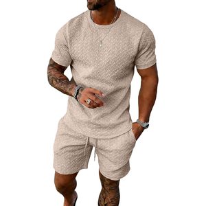 FOXA Mens Summer Outfits 2 Piece Short <b>Set</b> Casual Crew Neck Shirt And Vacation Shorts Breathable Cotton <b>Knitted</b> <b>Set</b> - Product Image 1