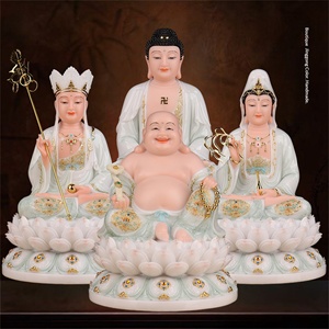 Estatua de Buda para toda la sala, imitación de jade blanco, tallada con tres santos y bodhisattvas, para culto en el hogar - Product Image 1