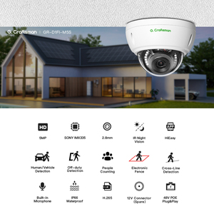 Caméra IP Dôme Anti-Vandalisme G.Craftsman GR-D1FI-M5S 5MP IK10 avec Surveillance Réseau NVR pour Clôture Électronique Transfrontalière - Product Image 2