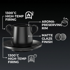 Juego de Tazas de Café de Cerámica con Forma de Grano de Café, Taza Doble de Espresso de 80 ml con Platillo a Juego para <span class=keywords><strong>Barista</strong></span> - Product Image 2