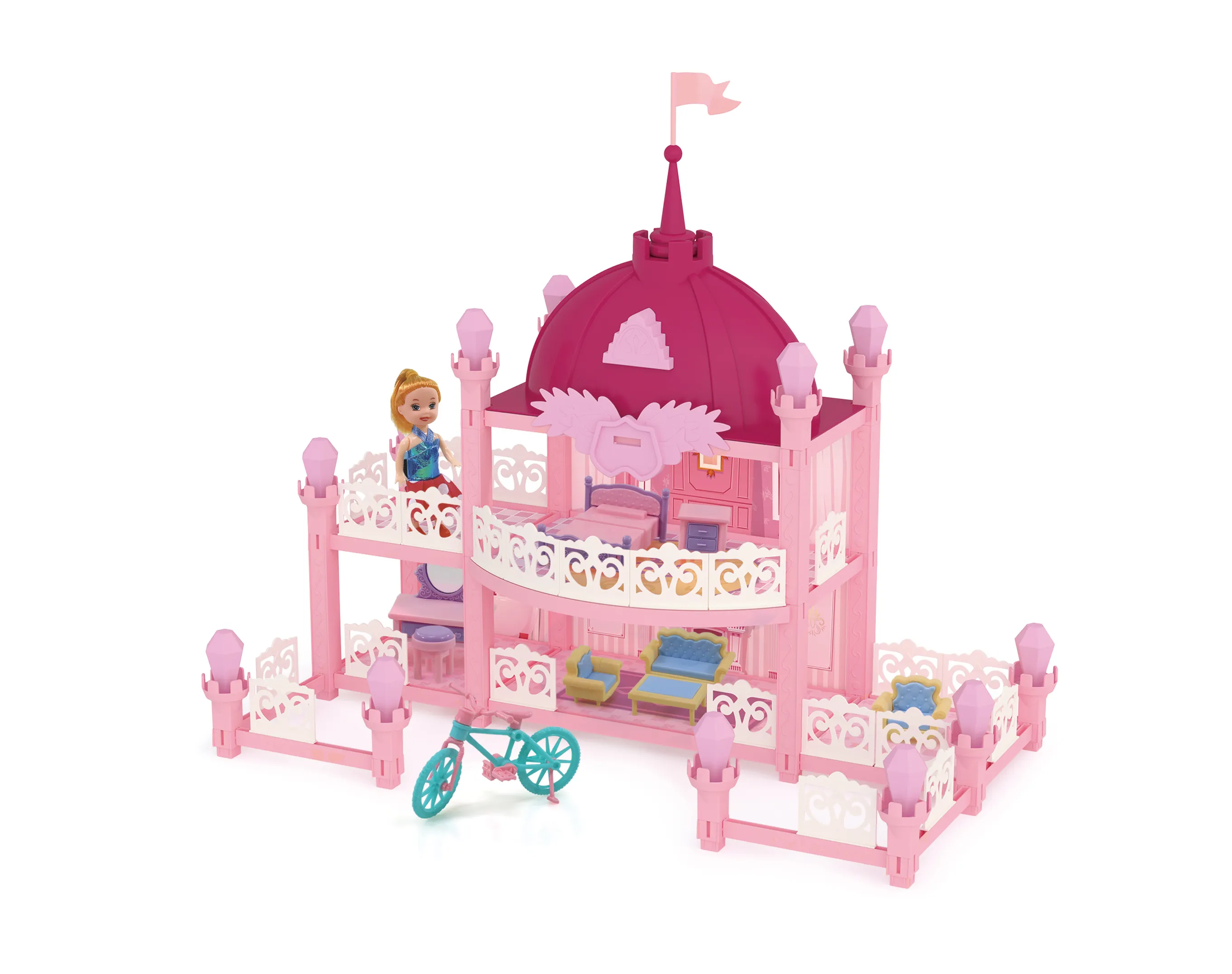 Prenses kale DIY birleştirin villa oyuncaklar kızlar bebek evi oyna taklit mobilya seti