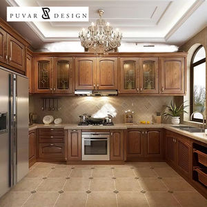 Cuisine sur mesure de style européen en bois massif, armoires de cuisine modernes de luxe, ensemble complet avec îlot et évier - Product Image 2