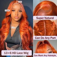 Cheveux humains vierges vietnamiens gingembre-orange, grade 12A, HD transparents, pour perruque, densité 180%, ondulés, sans perte de cheveux, pour femmes