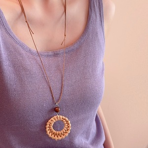 Simple Adjustable Long <b>Rope</b> <b>Chain</b> Sweater Necklace Bohemian Woven Rattan Round Water Drop Sunflower Pendant Necklaces for Women - Product Image 5