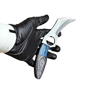 Couteau Karambit artisanal en acier D2, lame courbée de qualité industrielle, manche en bois Pakka, camping - Product Image 1