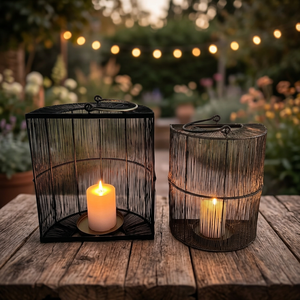 Iron Candle <b>Lantern</b> <b>Set</b> with Geometric Design Heat Resistant for Home Decoration - Product Image 2