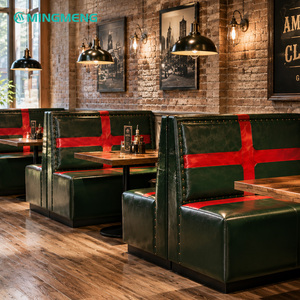 Vintage Industrial Booth Seating Green & Red Leather <b>Restaurant</b> Sofa Commercial Bar & Café Furniture <b>Set</b> - Product Image 1