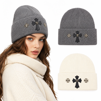Bonnet unisexe en tricot croisé, style streetwear, en acrylique, pour l'hiver, pour hommes, femmes, couples, tendance, chaud, décontracté, à revers