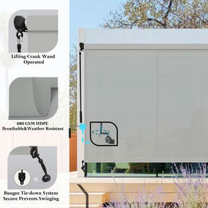 Stores roulants manuels d'extérieur Stores de patio extérieurs sans fil <span class=keywords><strong>Poignée</strong></span> à <span class=keywords><strong>manivelle</strong></span> et rouleau en tissu coupé sur mesure Protection UV 90% - Product Image 2