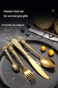 Juego de cubiertos dorados de Metal de acero inoxidable con mango antiguo de Royal Court, cucharas, cubiertos para eventos - Product Image 2