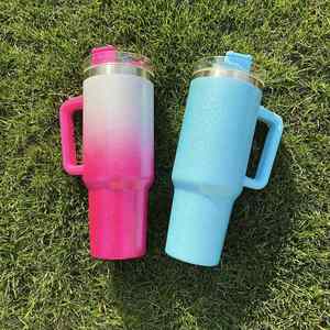 Vasos de Viaje de Acero Inoxidable con Purpurina Holográfica Arcoíris, Decorados con Diamantes, Sublimables, de 40 oz, con Asa - Product Image 3