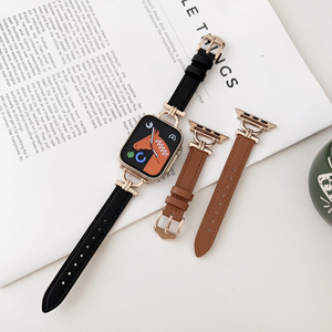 Correa de reloj Upro elegante para mujer, de cuero genuino, para Apple Watch S10 42mm 46mm, hebilla en forma de D de acero, correa de cuero delgada - Product Image 6