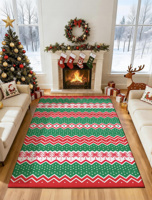 Tapis de Noël moderne à rayures rouges et vertes, tapis de salon, fabriqué à la machine, imprimé en 3D, pliable, lavable, tapis décoratif d'intérieur