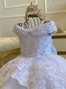 2024 nuovo vestito <span class=keywords><strong>bianco</strong></span> della ragazza del fiore della ragazza vestito trascinante della ragazza del pianoforte <span class=keywords><strong>Costume</strong></span> di compleanno per il vestito di Tulle di nozze Tutu - Product Image 4