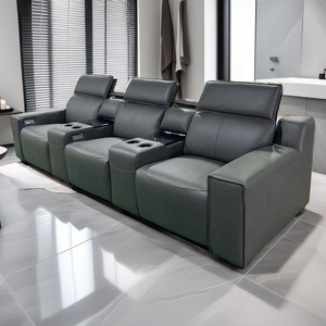 Chaise de cinéma en cuir véritable, ensemble de canapés sectionnels inclinables avec bande de LED pour meubles de salon. - Product Image 6