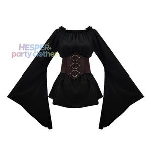 Chemisier de pirate Renaissance pour femme HP, chemise paysanne victorienne à manches longues avec ceinture plissée pour fête d'Halloween - Product Image 1