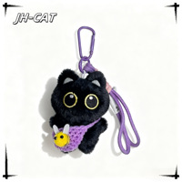Porte-clés en peluche chat noir mignon, breloque de sac abeille, jouet couineur, cordon tressé à la main, animal en peluche doux, tirette de fermeture éclair hypoallergénique Nexus