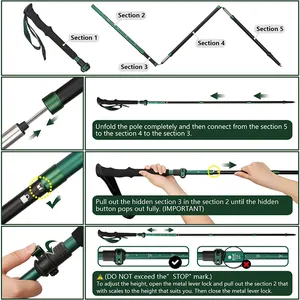 Feistel Collapsible Trekking Poles For Hiking Lightweight Folding Walking Sticks With Foam Handle Metal Flip Lock