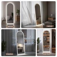 Espejo de Cuerpo Entero Arqueado de Vidrio Templado con Luces LED, Espejos de Pie o de Pared, Espejos de Cuerpo Entero con Iluminación Regulable para Dormitorio