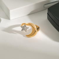 Anillo Abierto Minimalista X&L de Dos Tonos con Estrella y Luna, Chapado en Oro de 18K, Acero Inoxidable, Anillo Universo, Joyería para Mujer, Regalo para Fiesta, Venta al Por Mayor