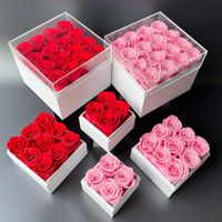 Vente en gros de roses éternelles à tête de fleur pour toujours roses conservées dans une boîte en forme de cœur
