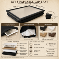 Bandeja de Madera de Nogal para Laptop con Inserto de Papel A3 Intercambiable y Reemplazable DIY, Bolsa Acolchada con Cremallera y Tapa de Cristal