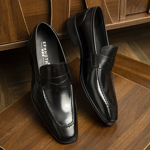 Mocassins de luxe pour hommes en cuir véritable à bout carré, rehaussants, pour mariage, sur mesure - Product Image 3