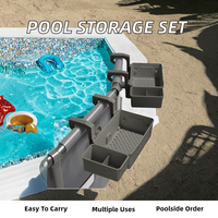 Modernes Multifunktionales Tragbares Plastik-Pool-Aufbewahrungskorb-Set mit Getränkehalter für Aufstellpools (Grau)